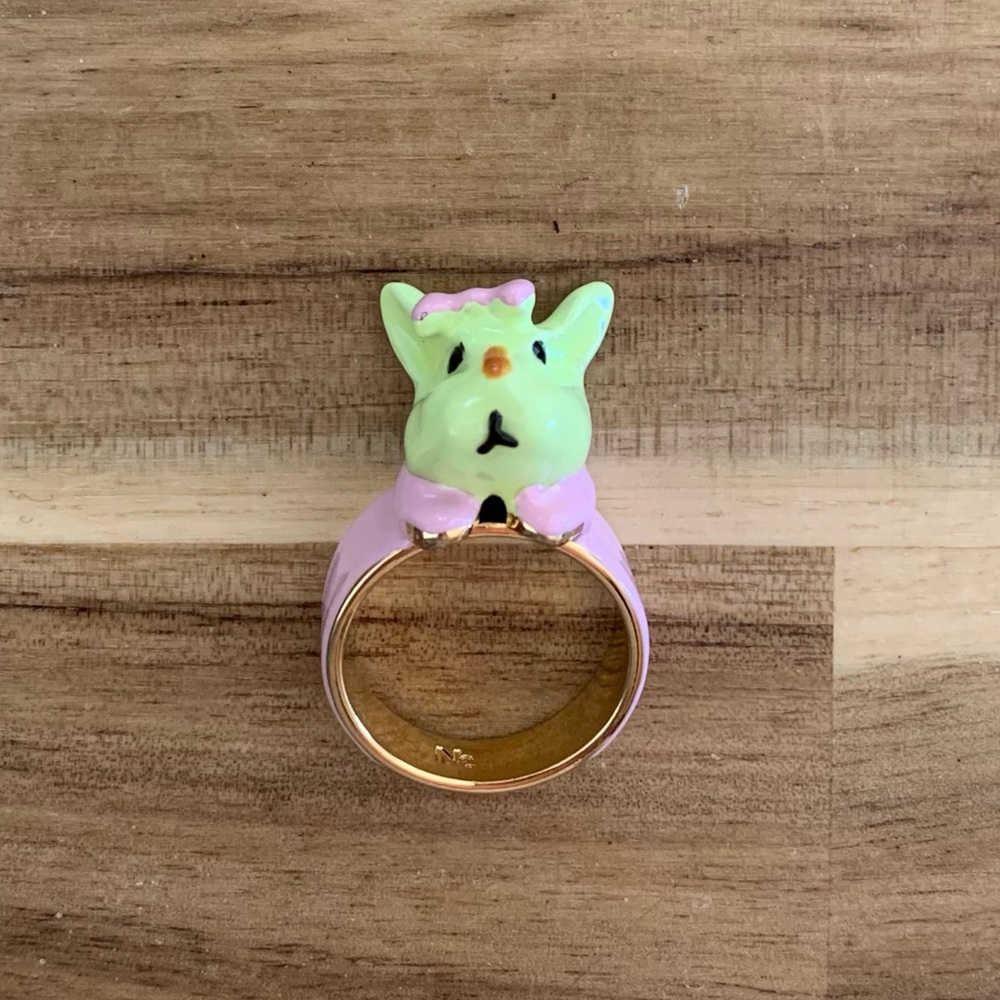 Les Néréides N2 Pour LNLA enamel bow girl bunny rabbit ring Size 6 NWOT